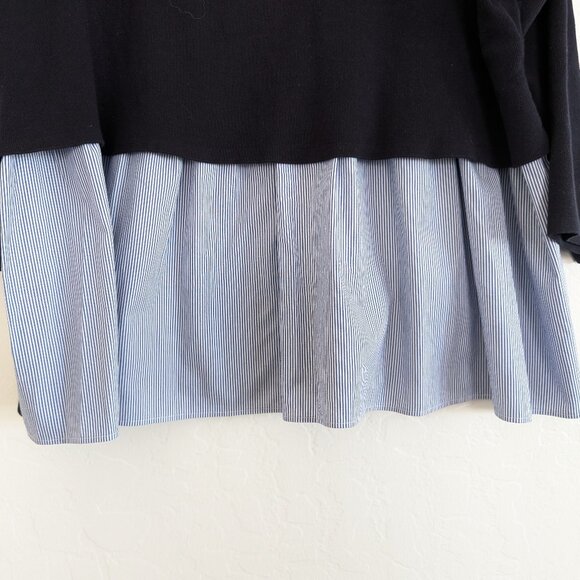 COS Blouse Womens L Navy White Striped Accent Round Neck 3/4 Sleeve Pullover Top - Picture 3 of 14